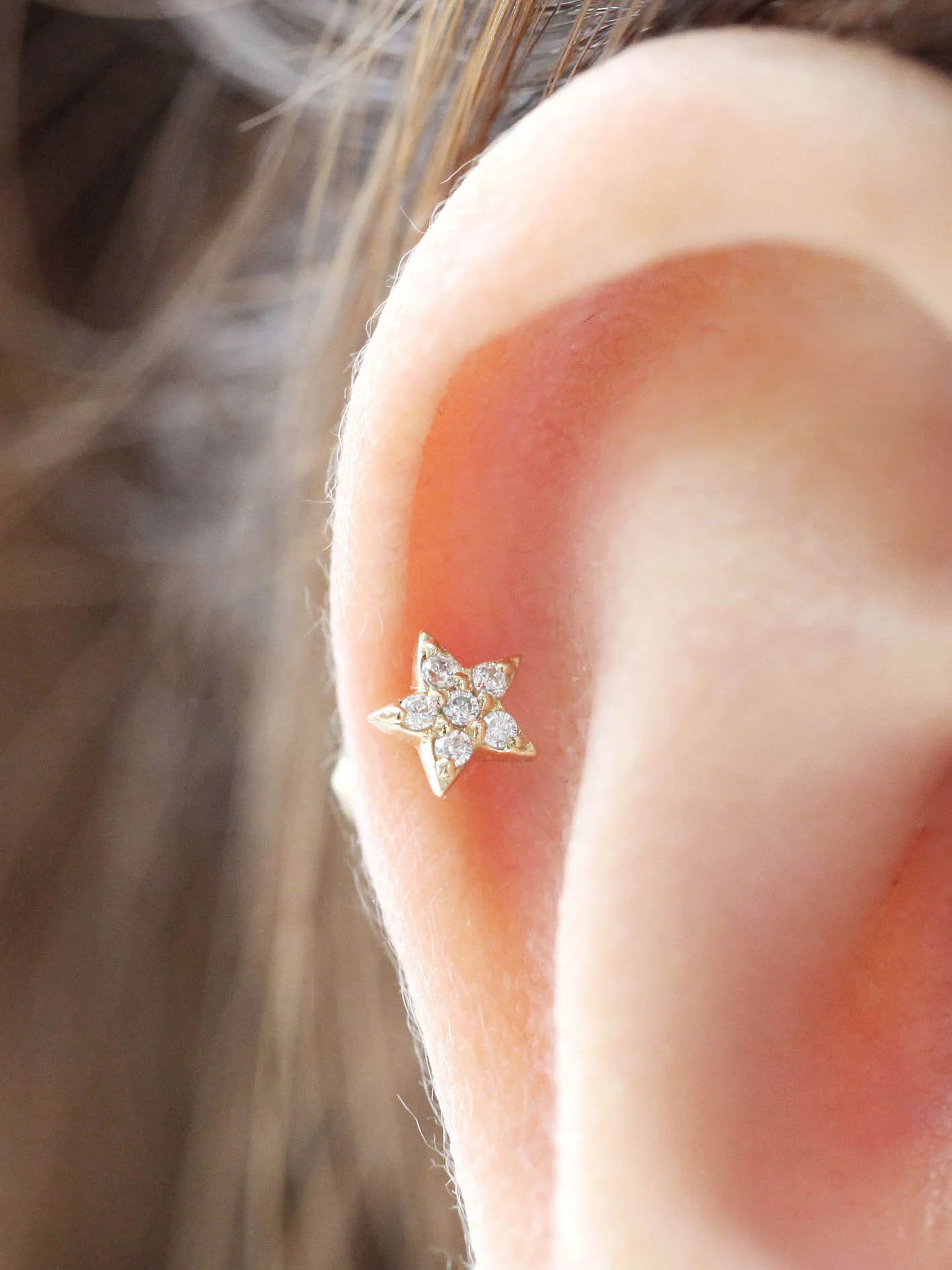 14K Gold Mini Star Cartilage Earring 18G16G - Image 7