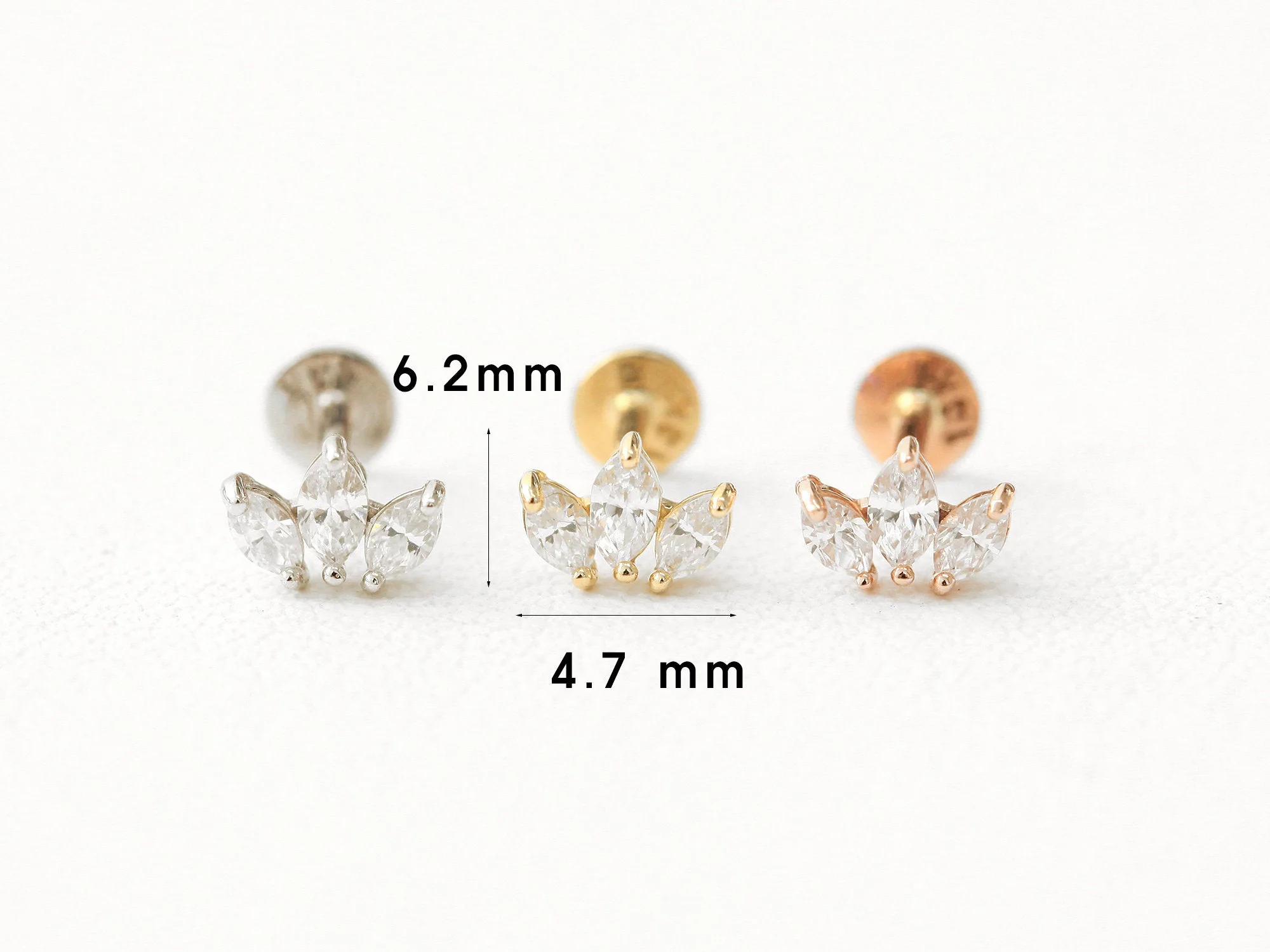 14K Gold Mini Tiara Tragus Labret Piercing 18G16G - Image 11