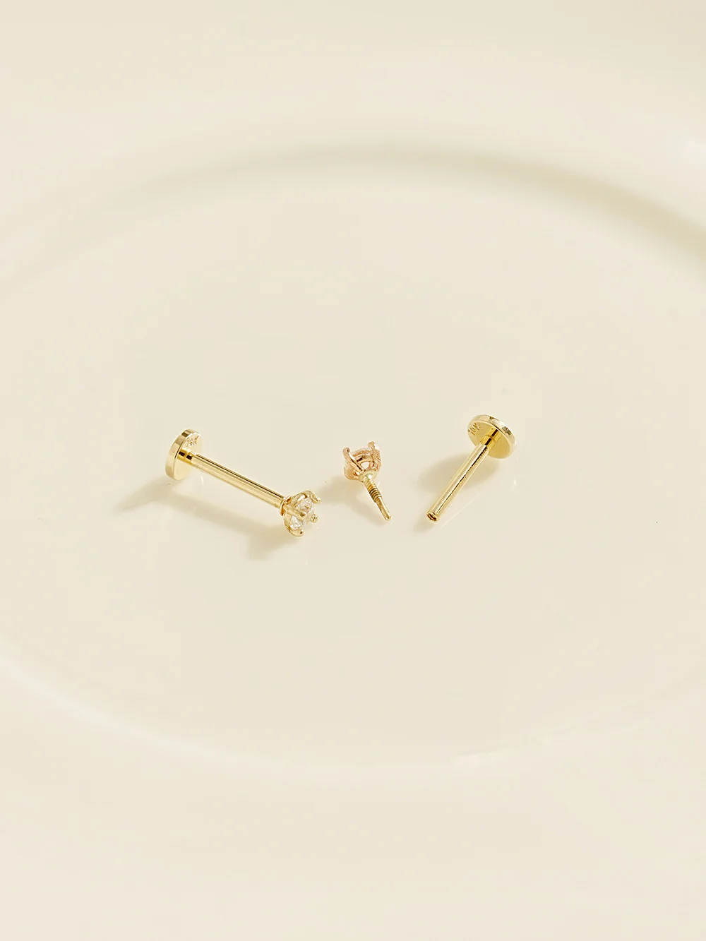 14K Gold Moissanite Nose Internally Threaded Labret Piercing 20G - Image 5