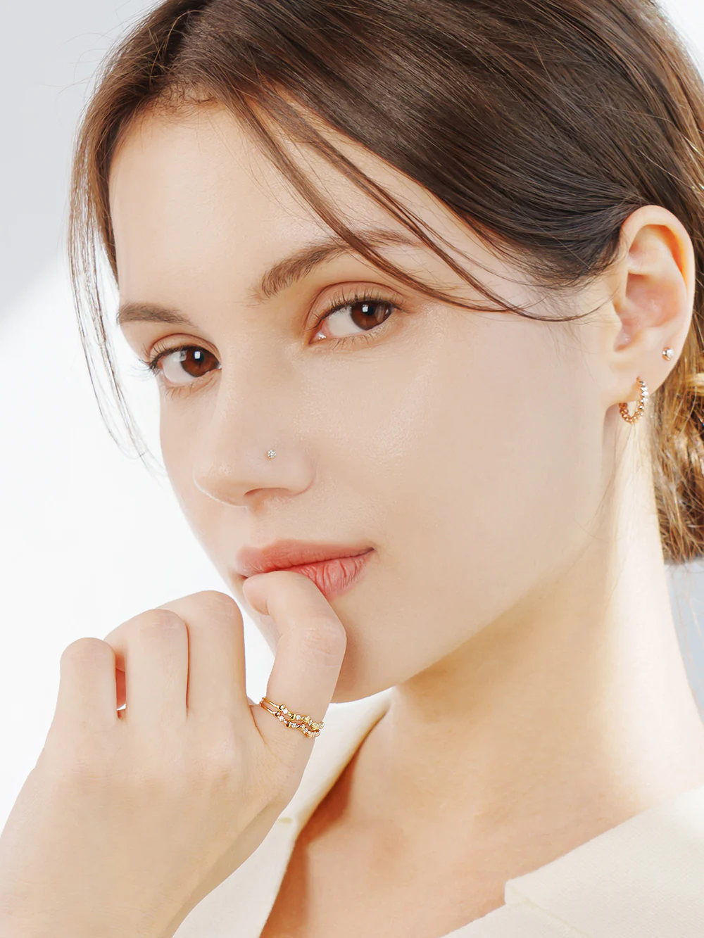 14K Gold Moissanite Nose Internally Threaded Labret Piercing 20G - Image 8