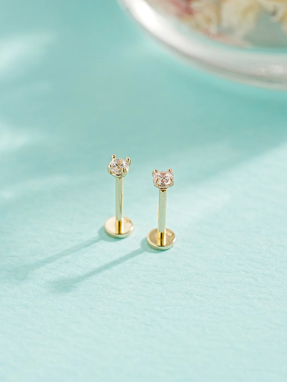 14K Gold Moissanite Nose Internally Threaded Labret Piercing 20G - Image 9