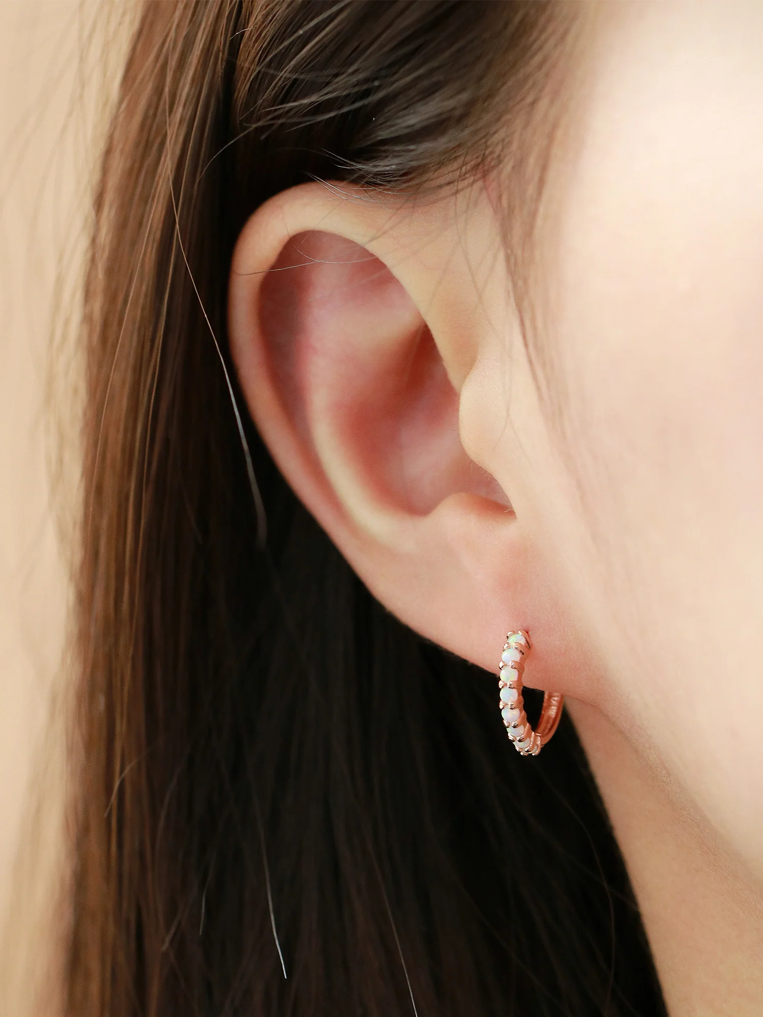 14K Gold Opal Cartilage Hoop Earring - Image 5