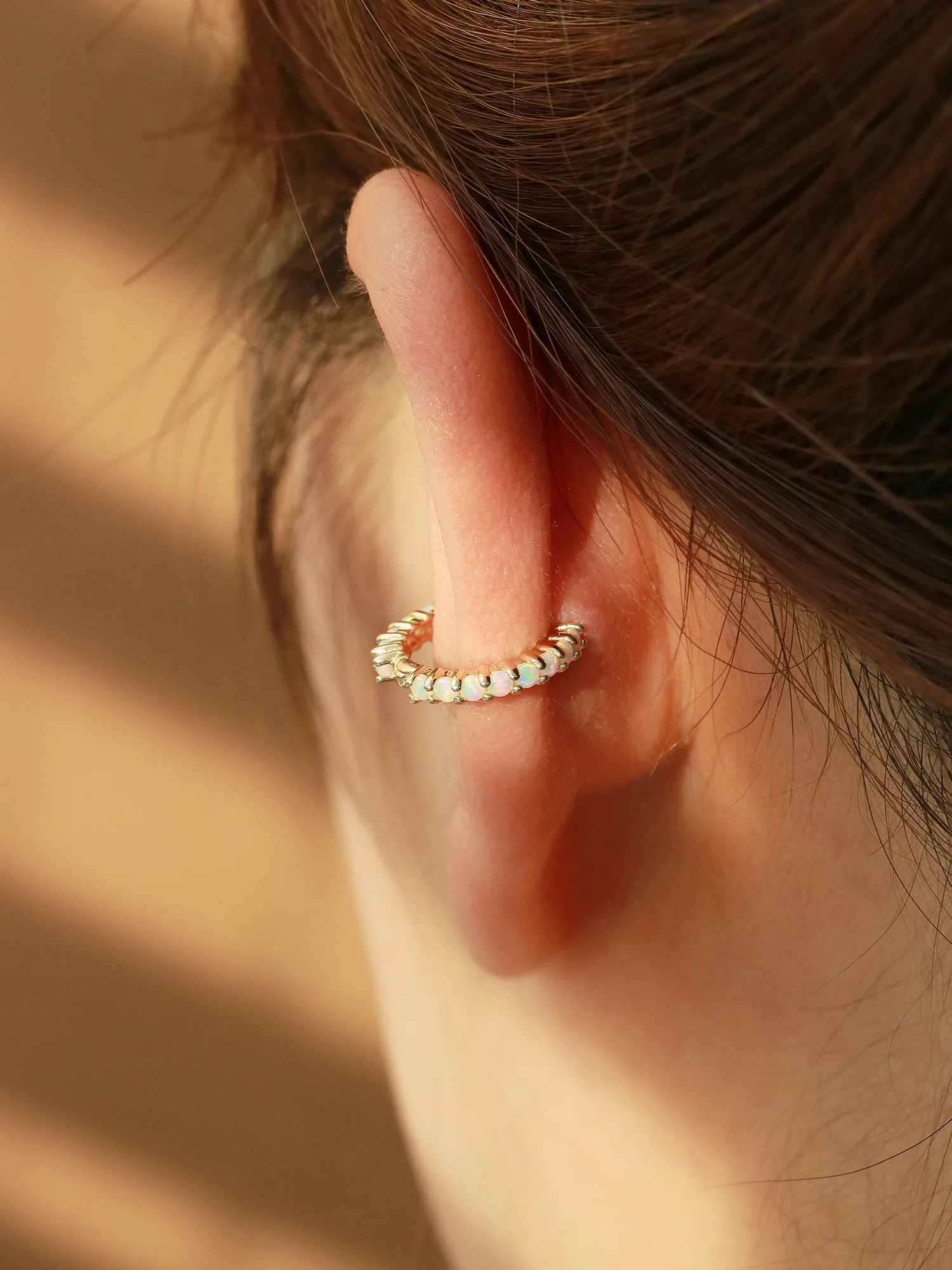 14K Gold Opal Cartilage Hoop Earring - Image 7