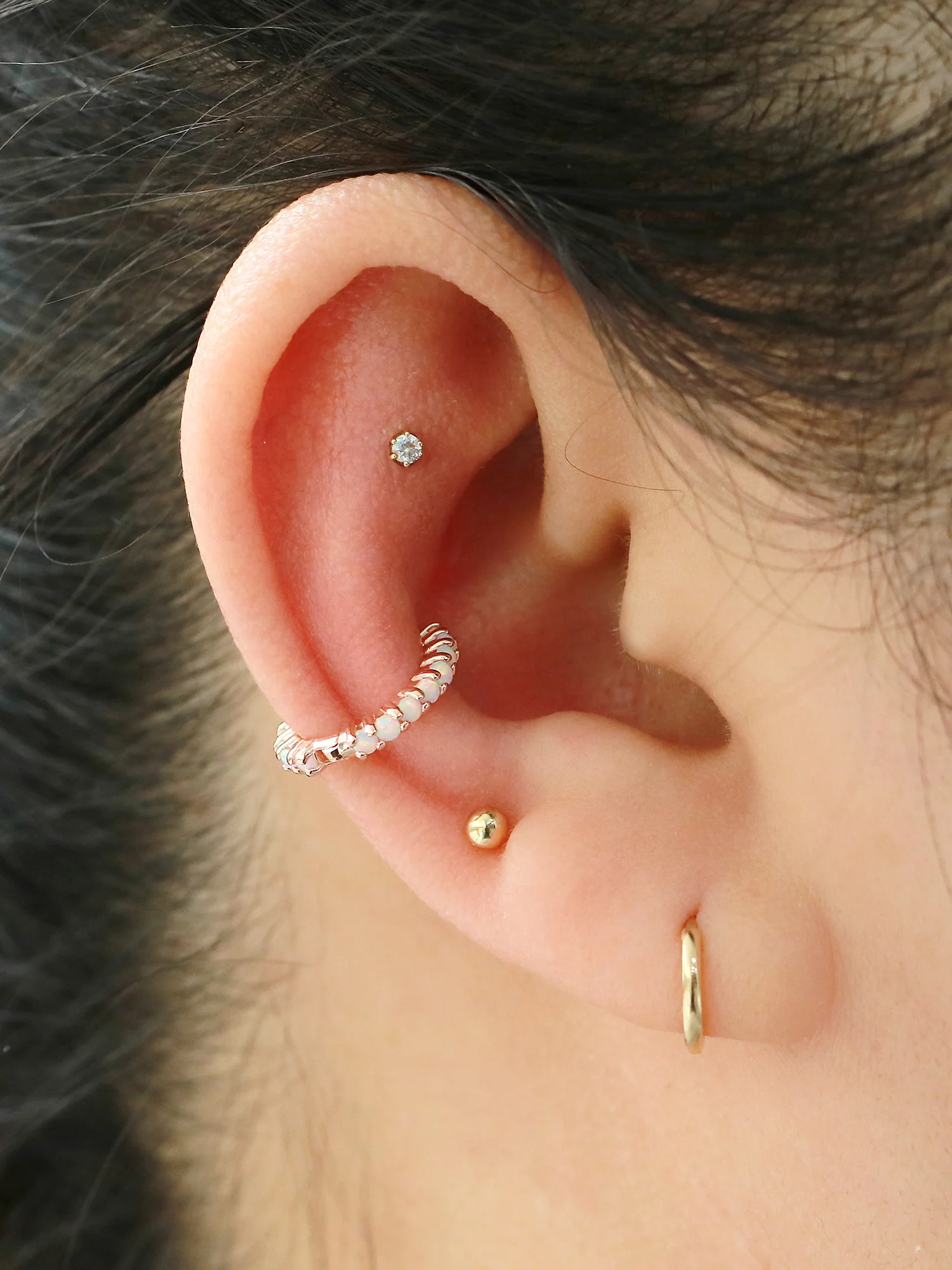 14K Gold Opal Cartilage Hoop Earring - Image 8