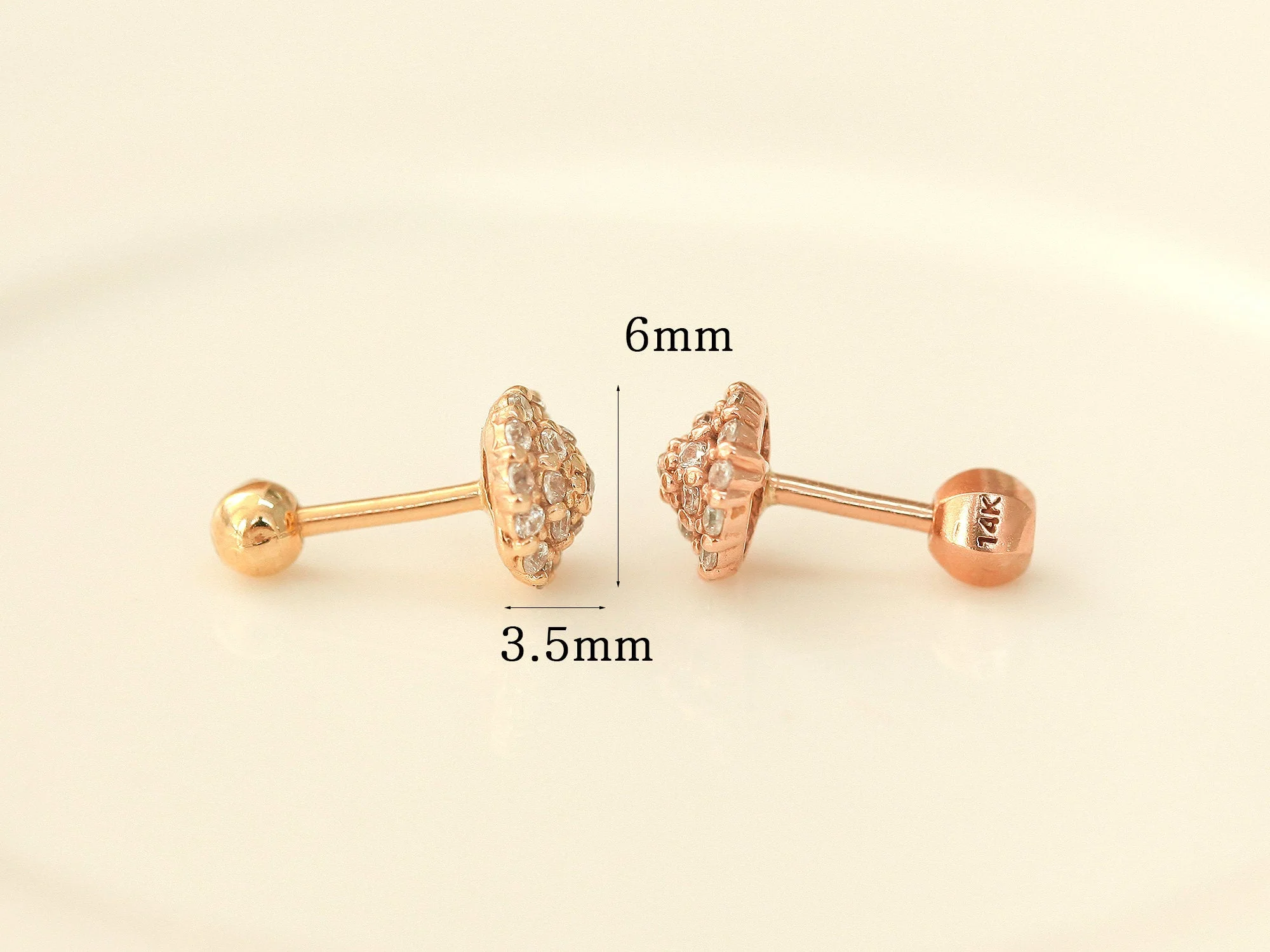 14K Gold Pave Cone CZ Cartilage Earring 18g16g - Image 10