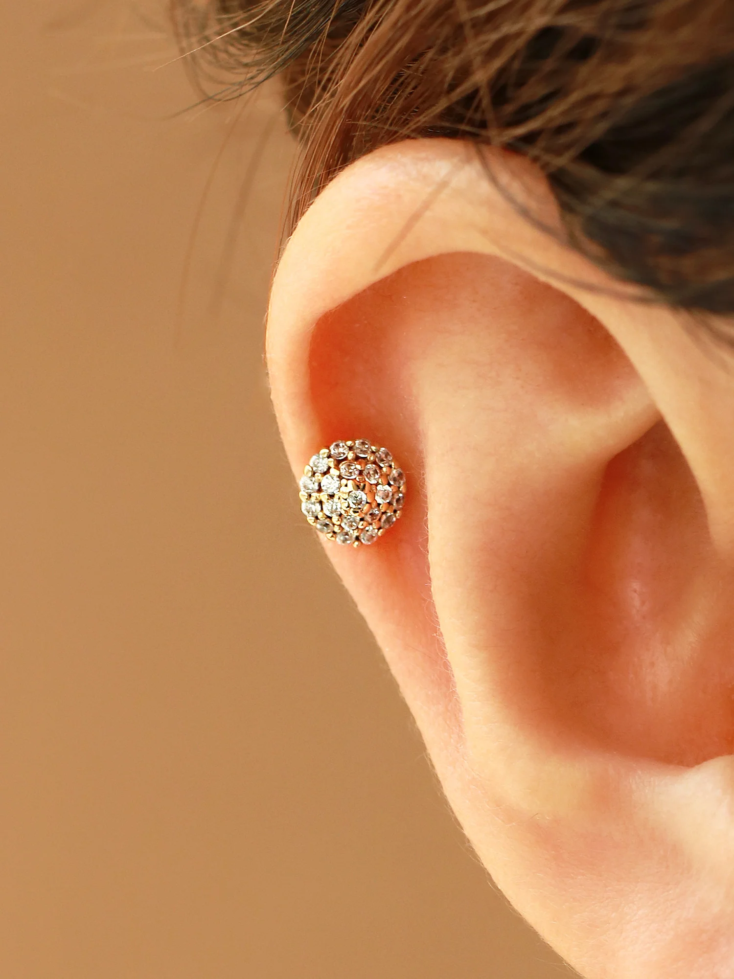 14K Gold Pave Cone CZ Cartilage Earring 18g16g - Image 7