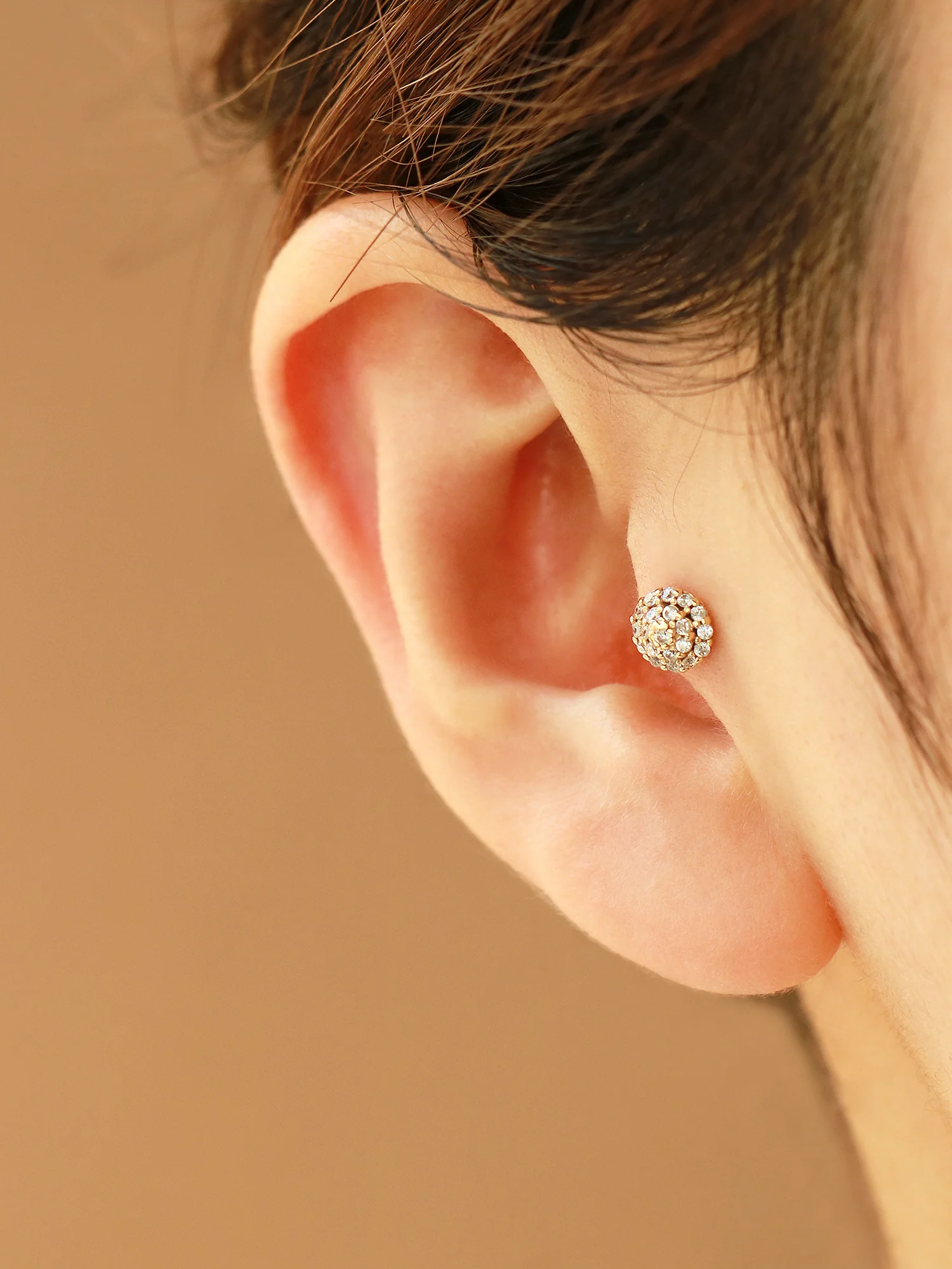 14K Gold Pave Cone CZ Cartilage Earring 18g16g - Image 8