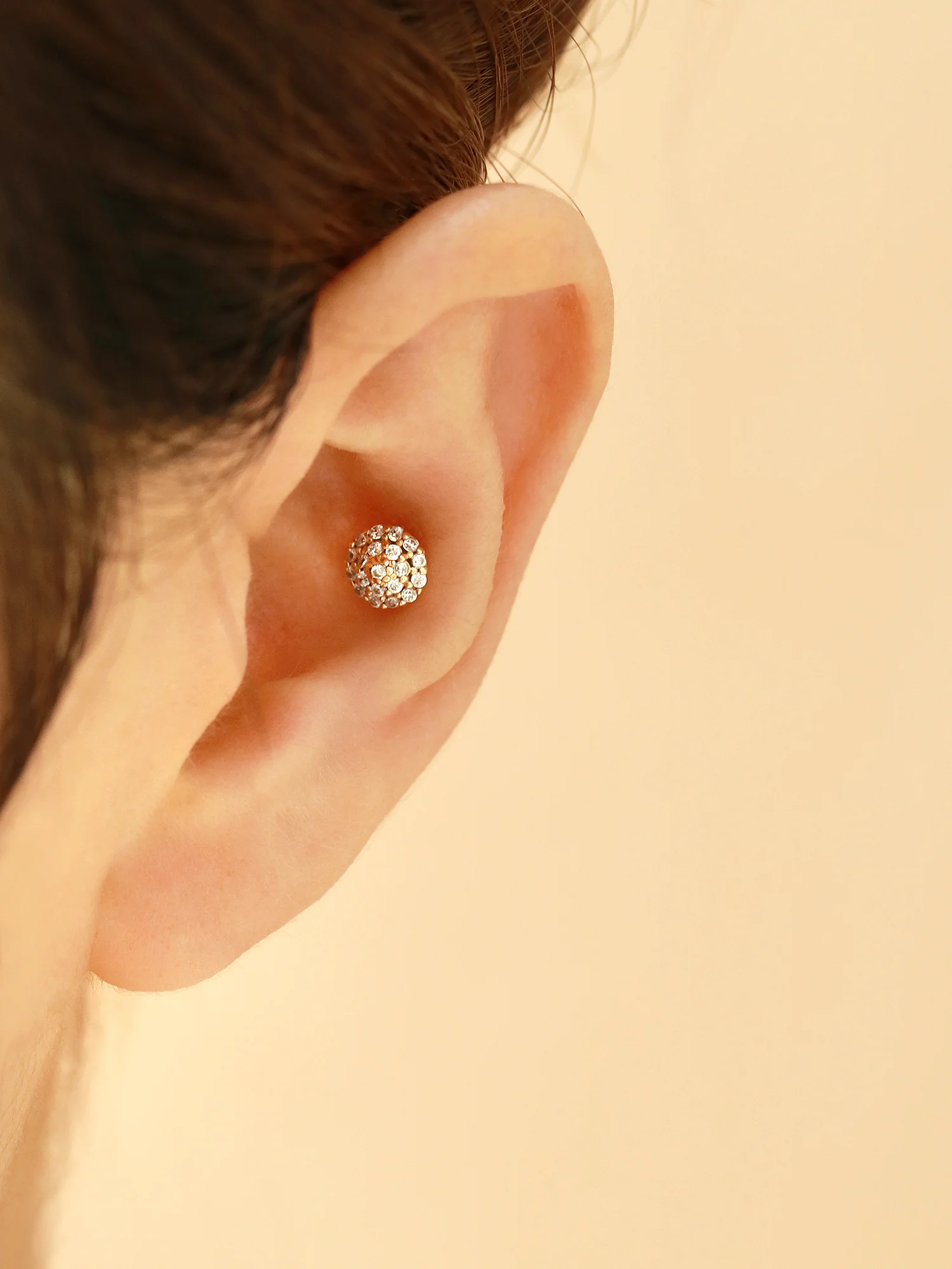 14K Gold Pave Cone CZ Cartilage Earring 18g16g - Image 9