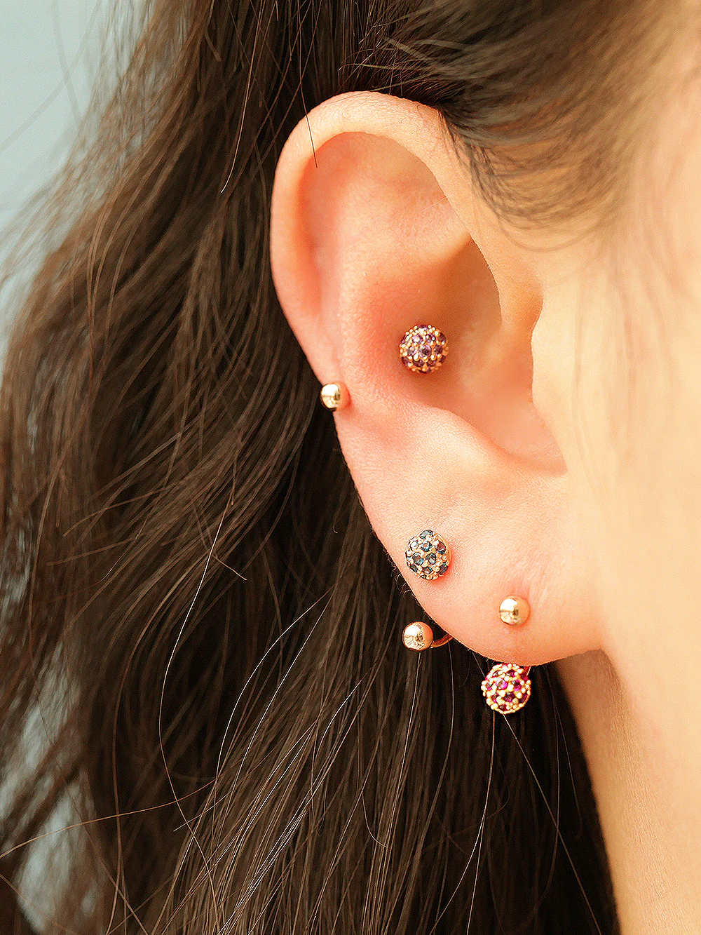 14K Gold Pave CZ Ball Curve Piercing 20G - Image 4