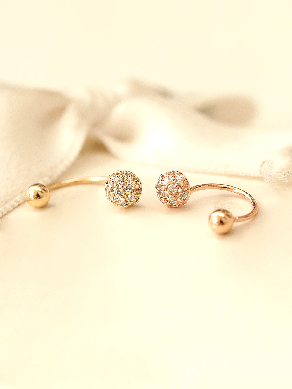 14K Gold Pave CZ Ball Curve Piercing 20G - Image 5