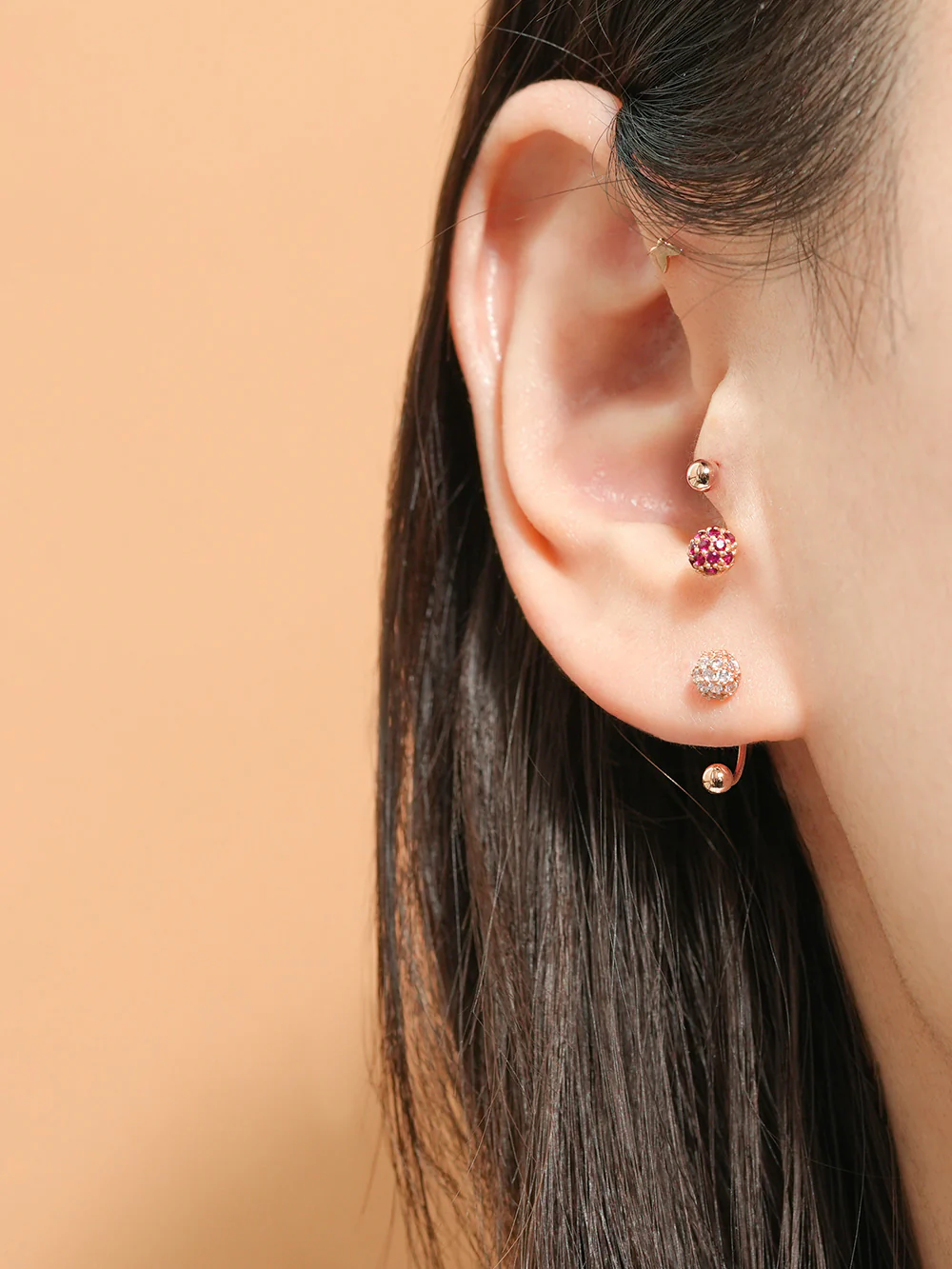 14K Gold Pave CZ Ball Curve Piercing 20G - Image 7