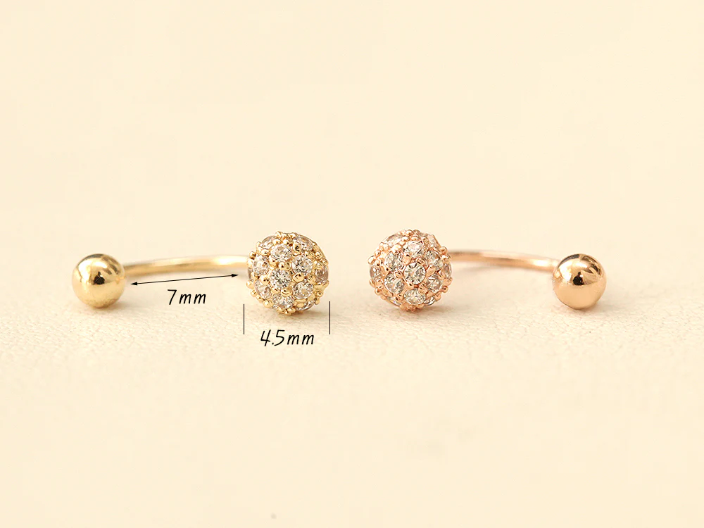 14K Gold Pave CZ Ball Curve Piercing 20G - Image 8