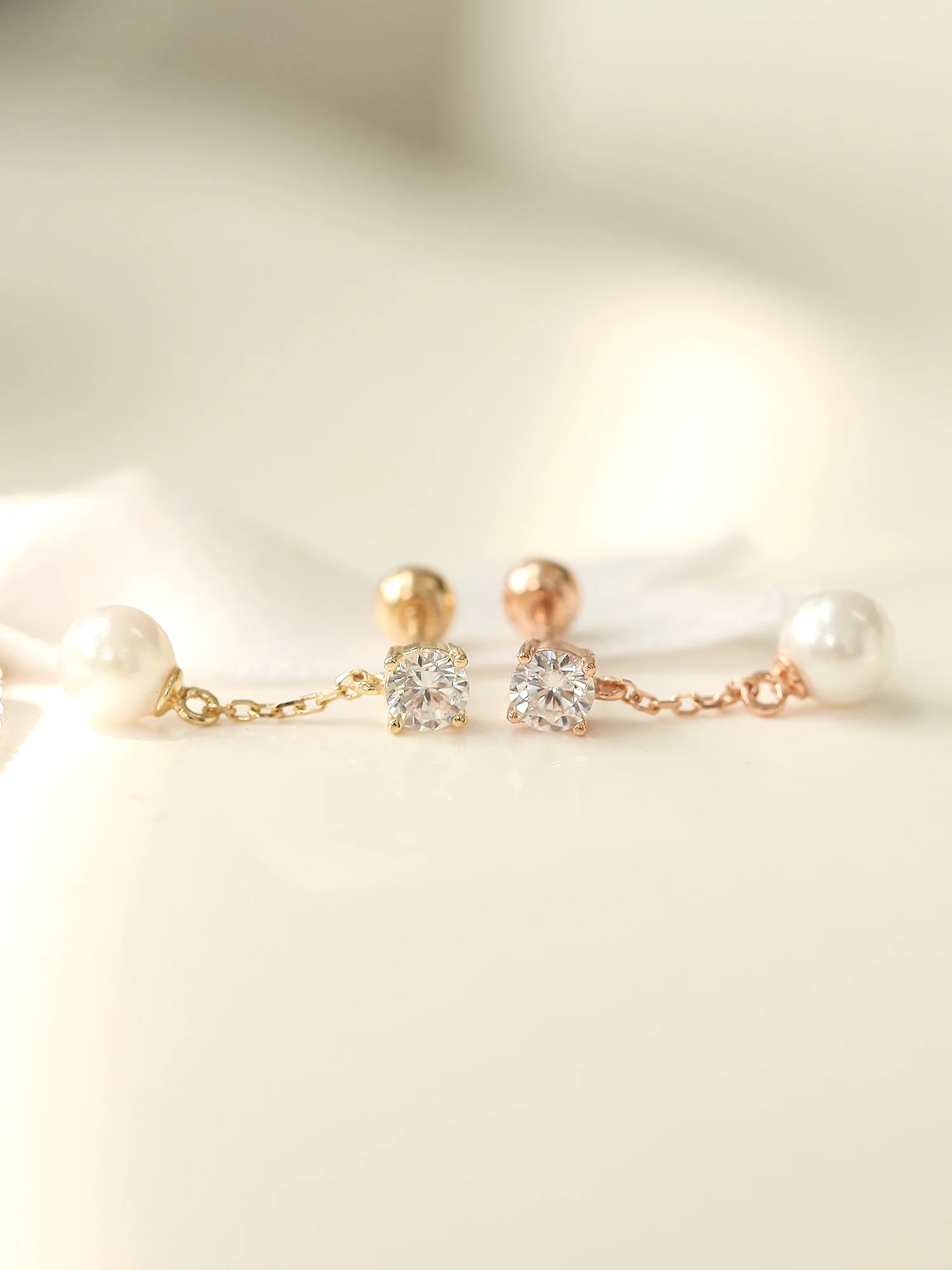 14K Gold Pearl Dangle Cartilage Earring 20G - Image 3