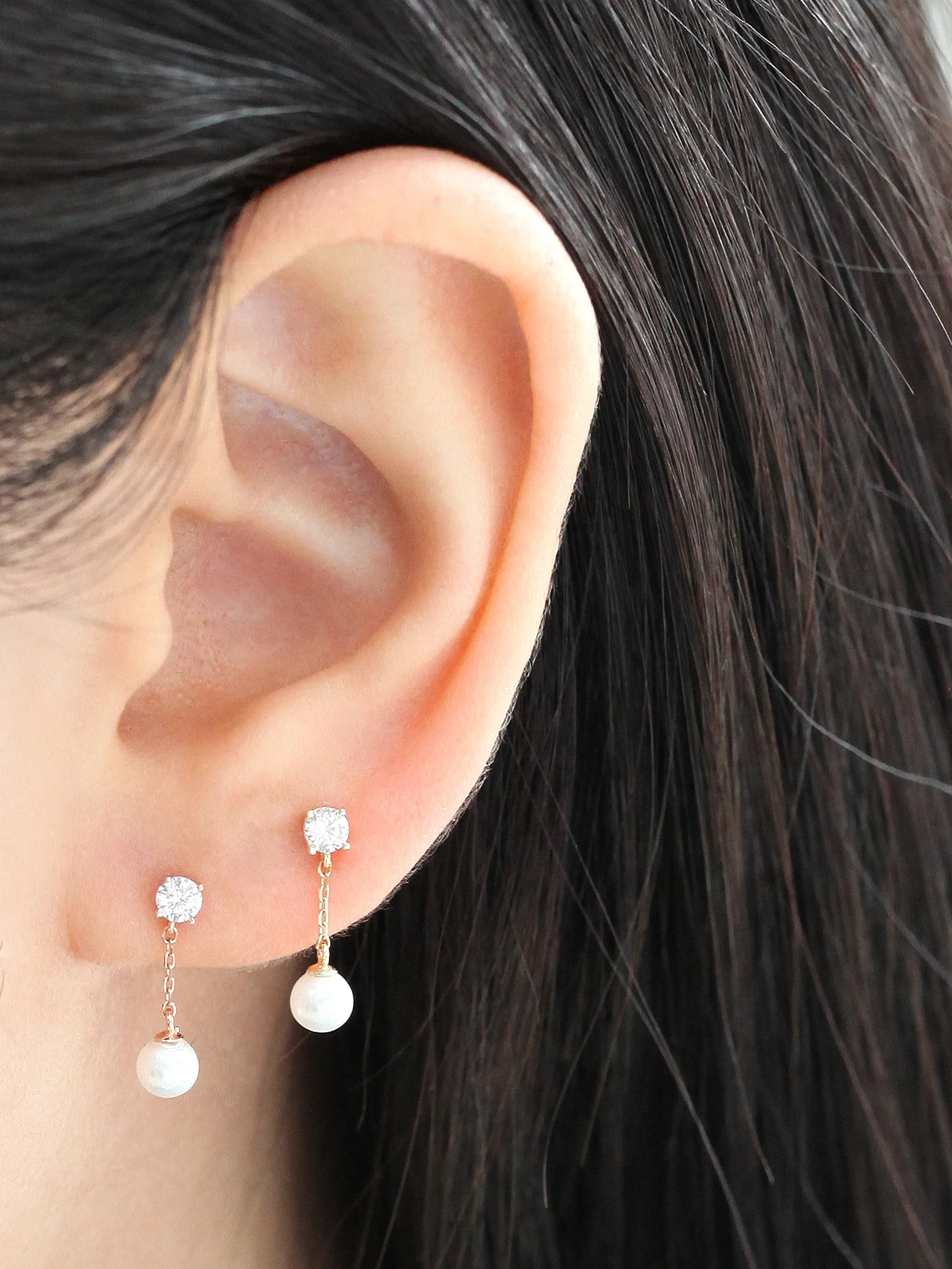 14K Gold Pearl Dangle Cartilage Earring 20G - Image 5