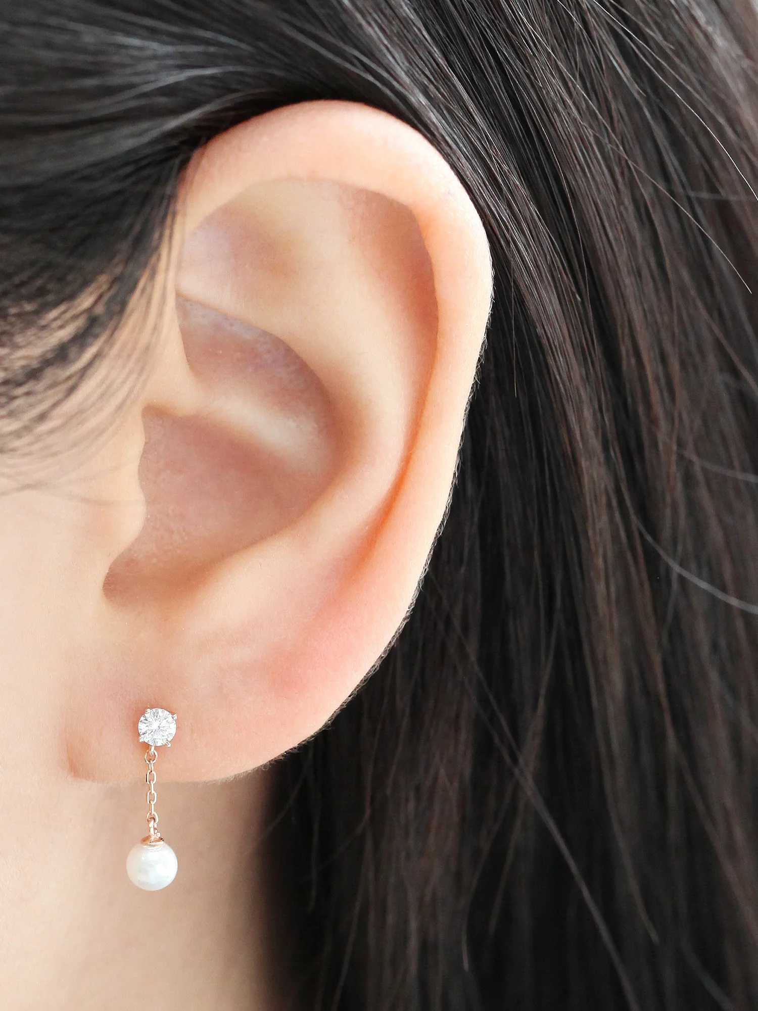 14K Gold Pearl Dangle Cartilage Earring 20G - Image 6