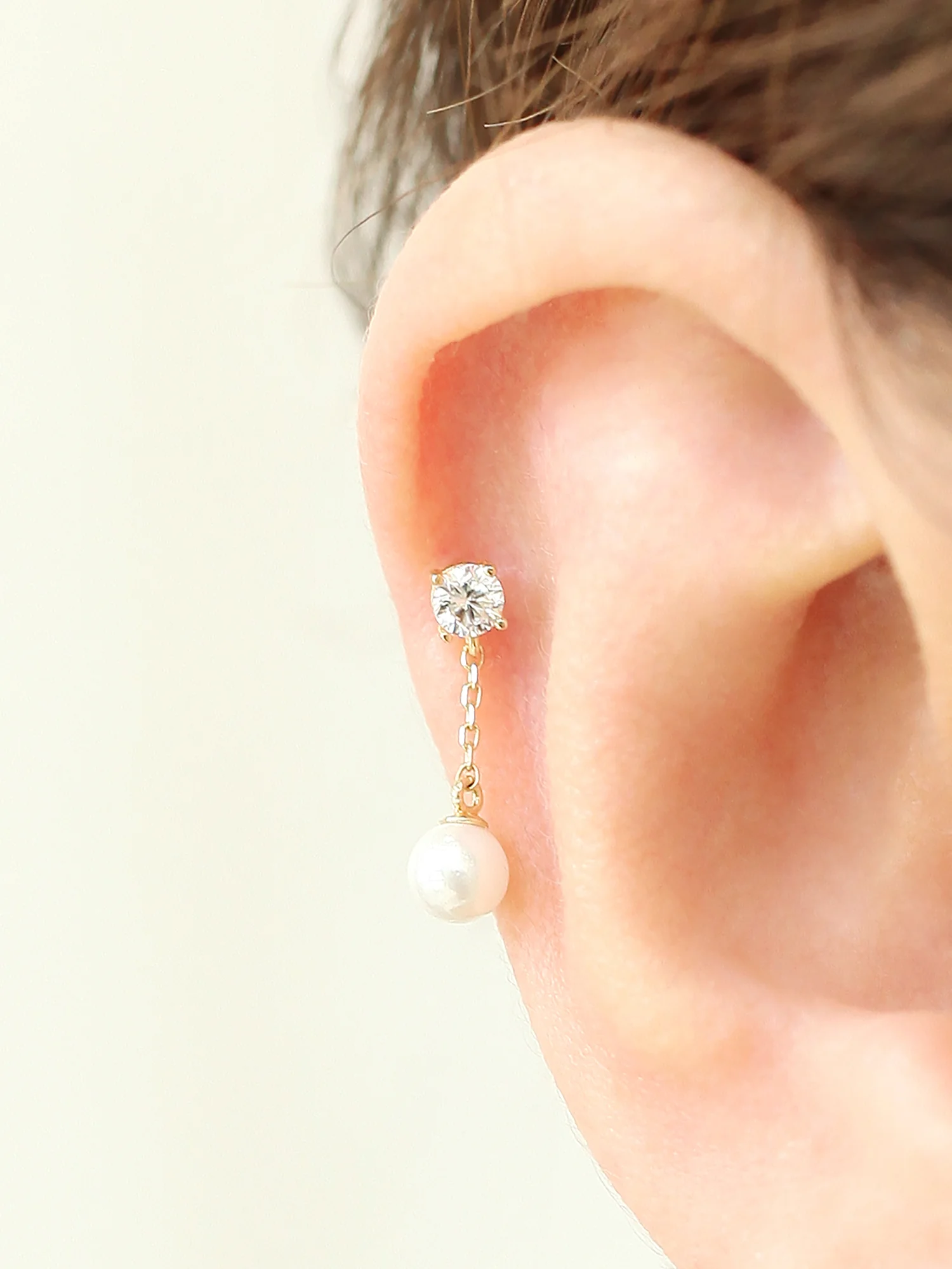 14K Gold Pearl Dangle Cartilage Earring 20G - Image 7