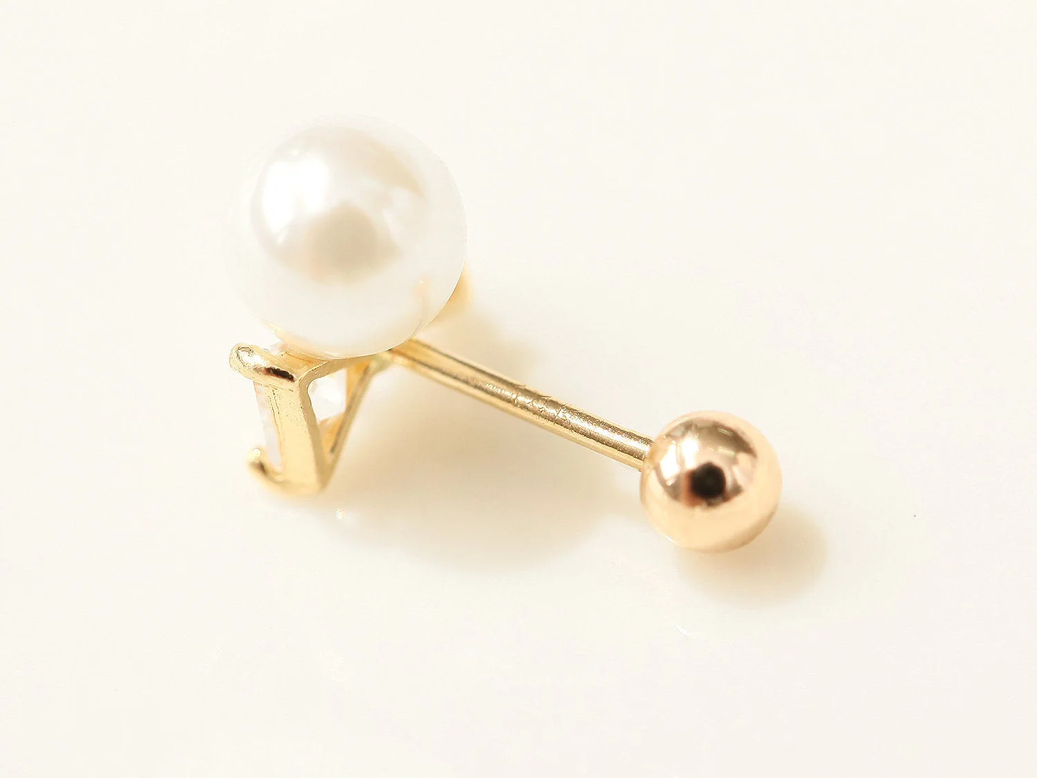 14K Gold Pearl Ribbon Cartilage Earring 20G - Image 9