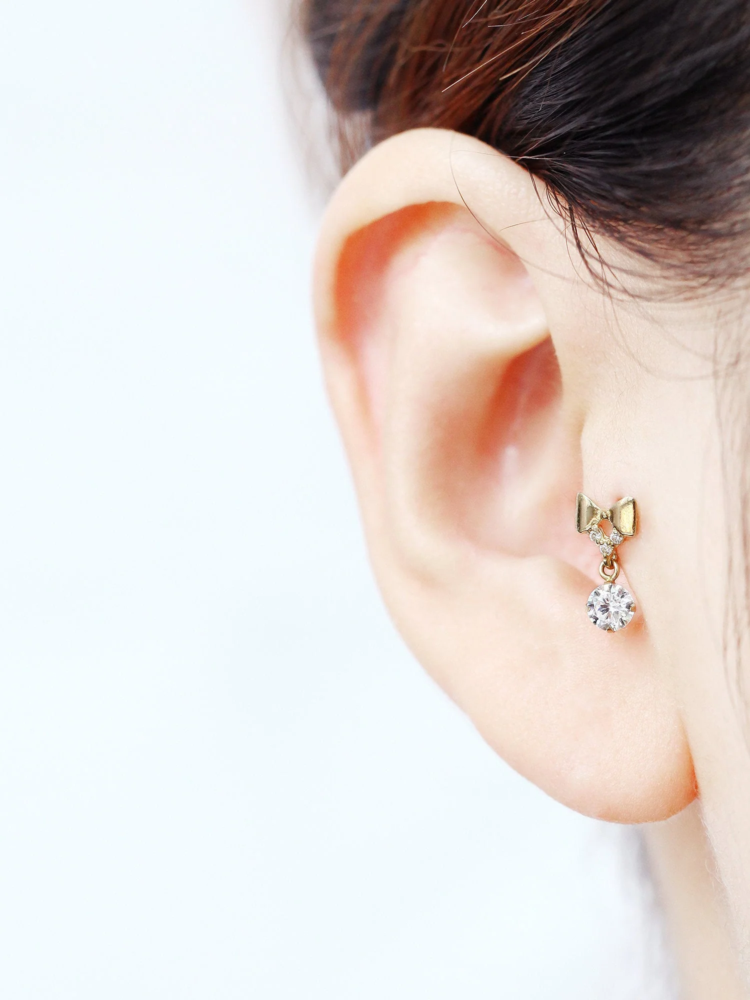14K Gold Ribbon CZ drop cartilage earring 20g - Image 6