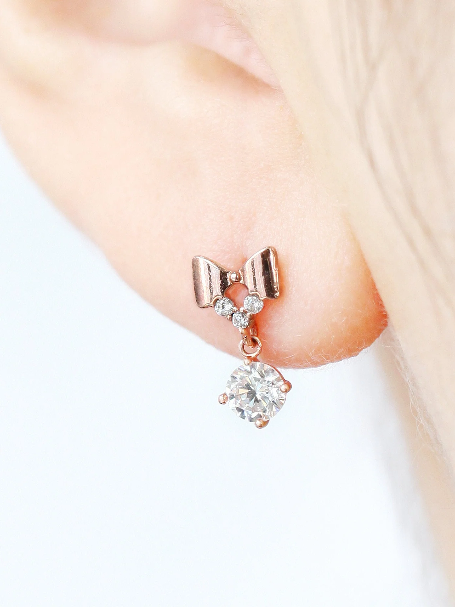 14K Gold Ribbon CZ drop cartilage earring 20g - Image 8