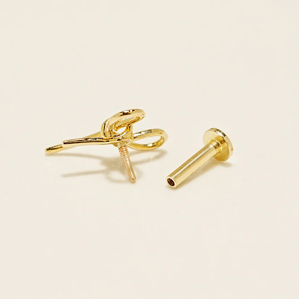 14K Gold Ribbon Internally Threaded Labret Piercing 20G18G16G - Image 12