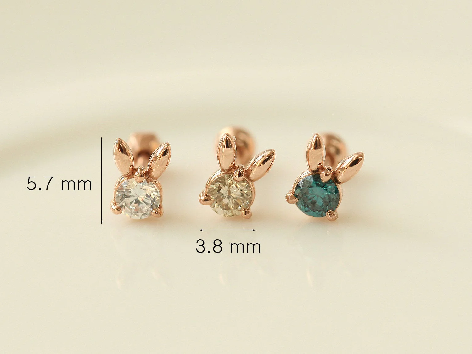 14K Gold Rough Diamond Rabbit Cartilage Earring 18G16G - Image 10