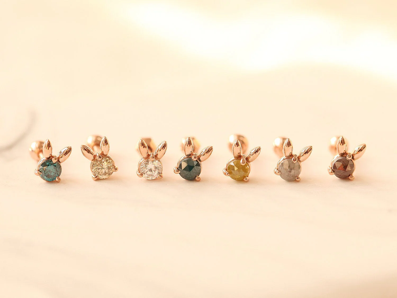 14K Gold Rough Diamond Rabbit Cartilage Earring 18G16G - Image 3