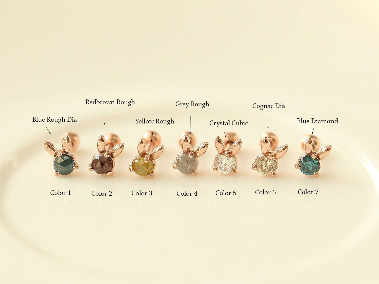 14K Gold Rough Diamond Rabbit Cartilage Earring 18G16G - Image 9