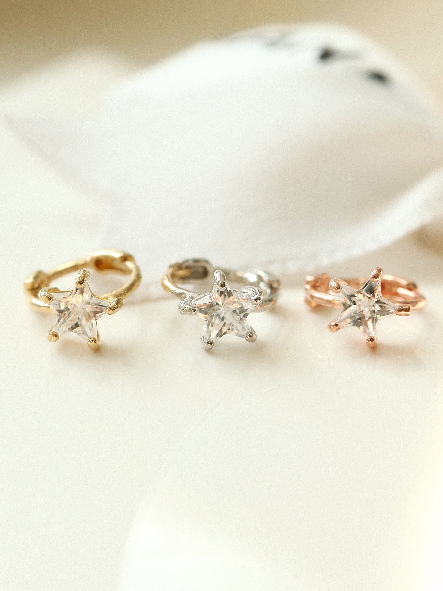 14K Gold Star Hoop Earring - Image 10