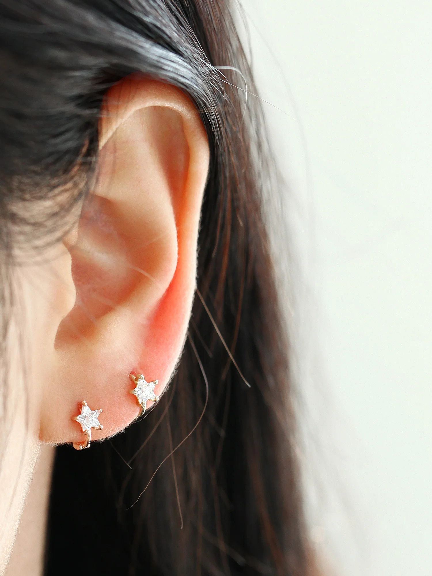 14K Gold Star Hoop Earring - Image 6