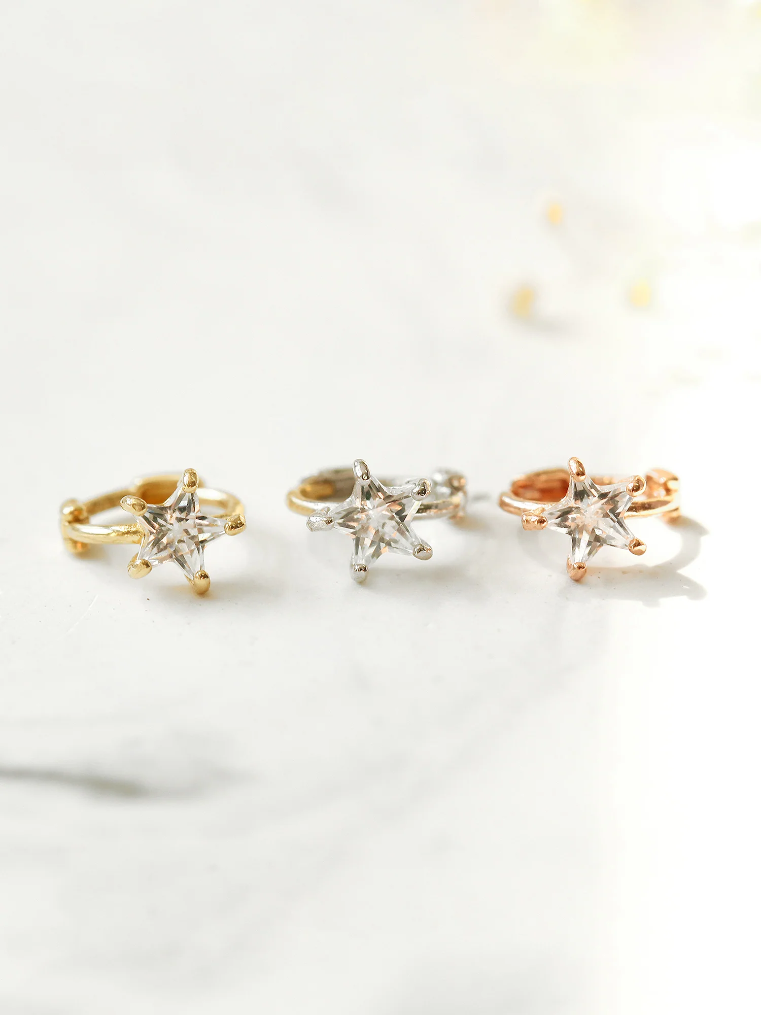 14K Gold Star Hoop Earring - Image 7