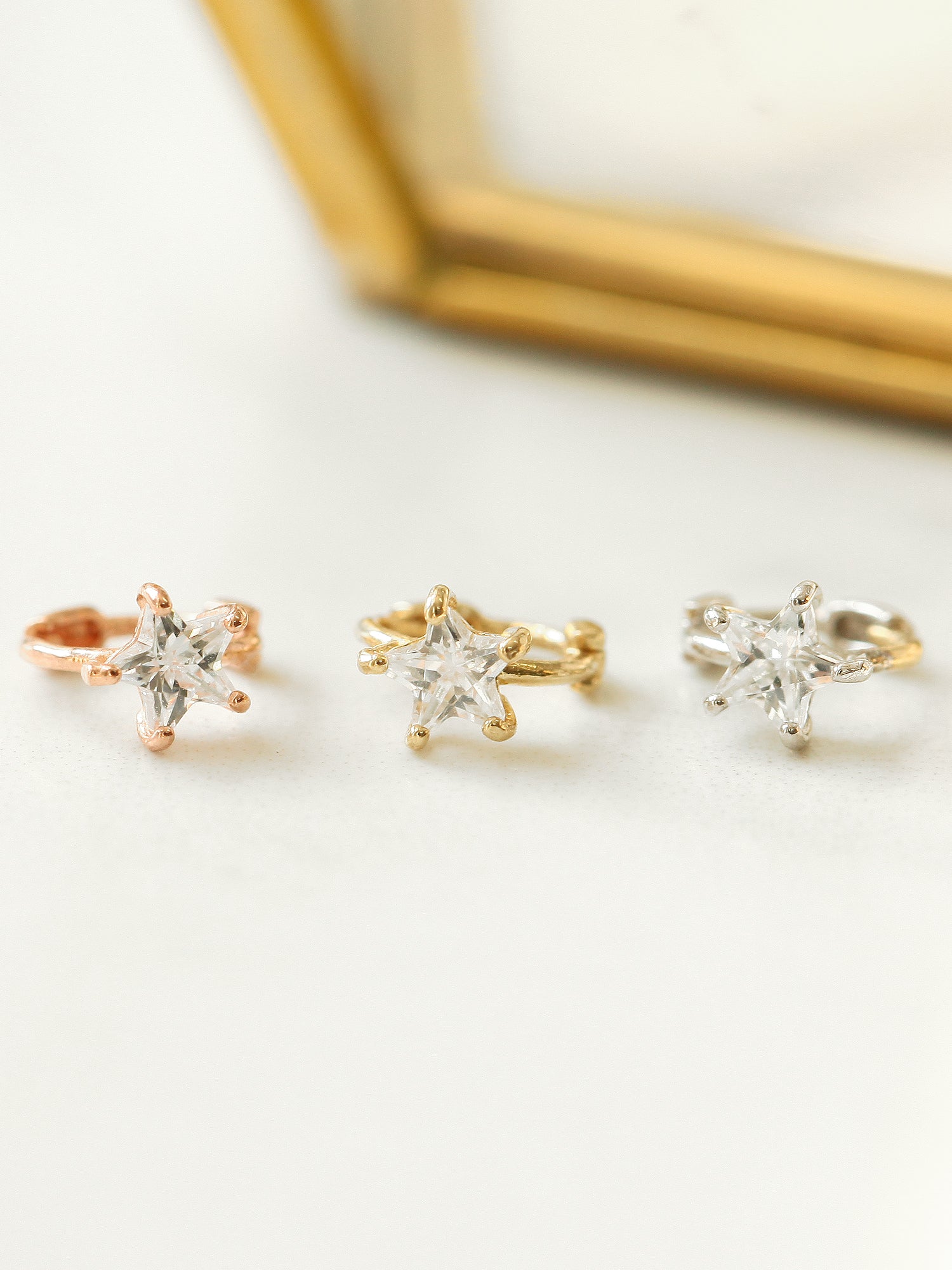 14K Gold Star Hoop Earring - Image 8