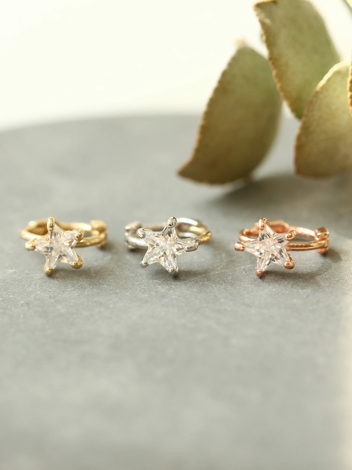 14K Gold Star Hoop Earring - Image 9