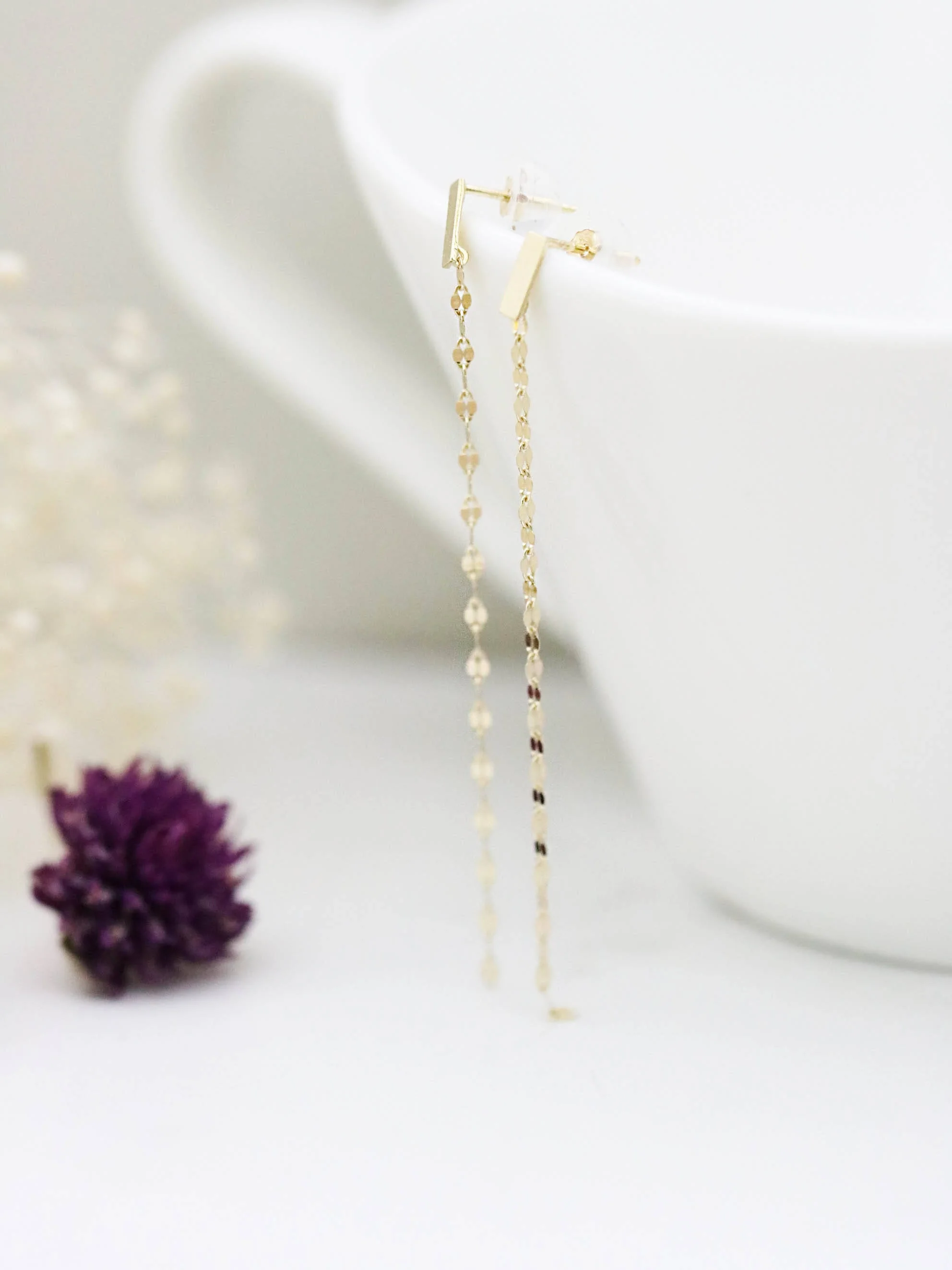 14K Gold Stick Drop Earring - Image 3