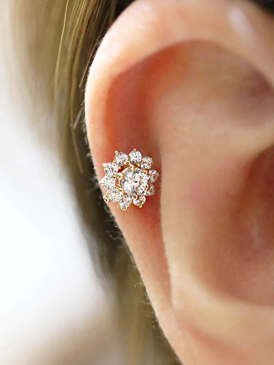 14K Gold Sun Flower Tragus Piercing 18G16G - Image 7