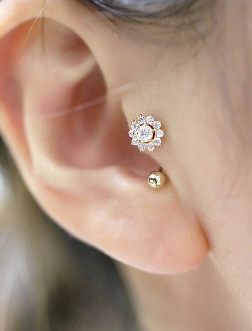 14K Gold Sun Flower Tragus Piercing 18G16G - Image 8