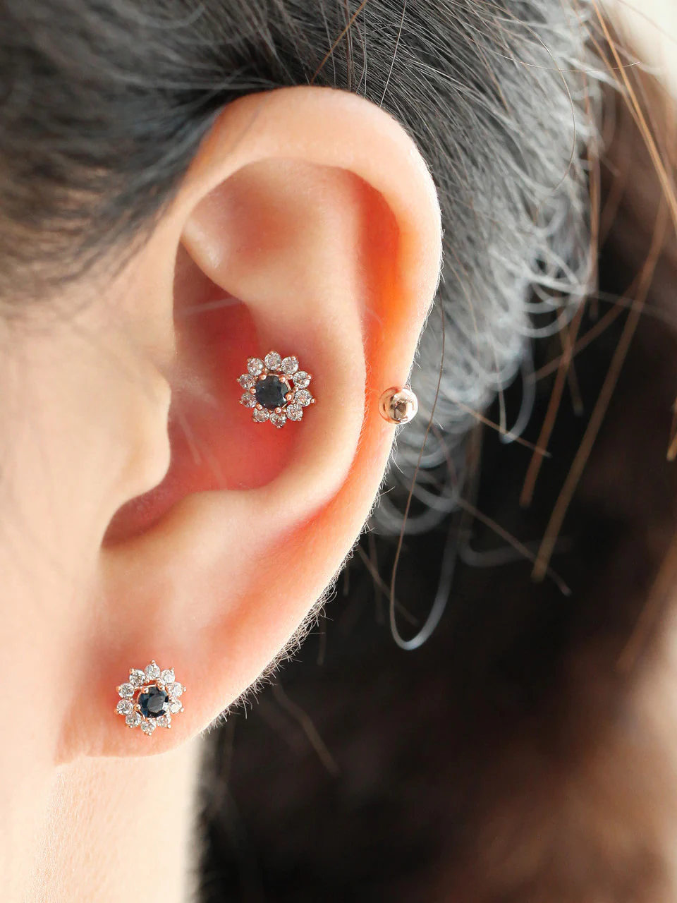 14K Gold Sun Flower Tragus Piercing 18G16G - Image 9