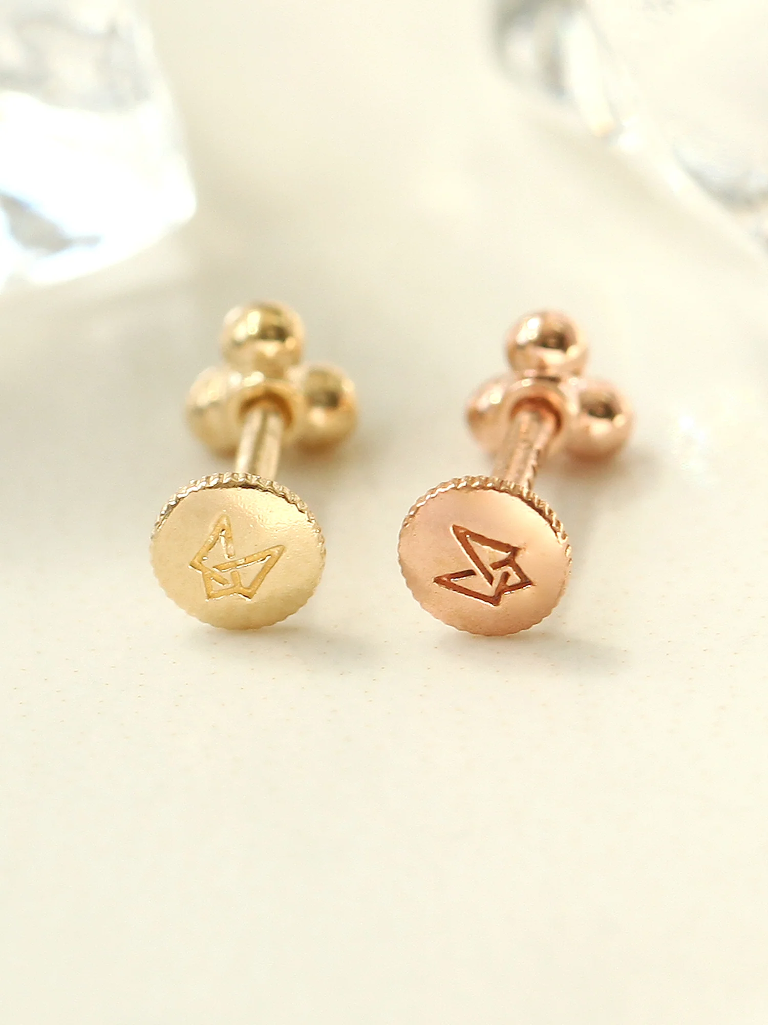 14K Gold Triangle Ball Labret Piercing S,M 18G16G - Image 4