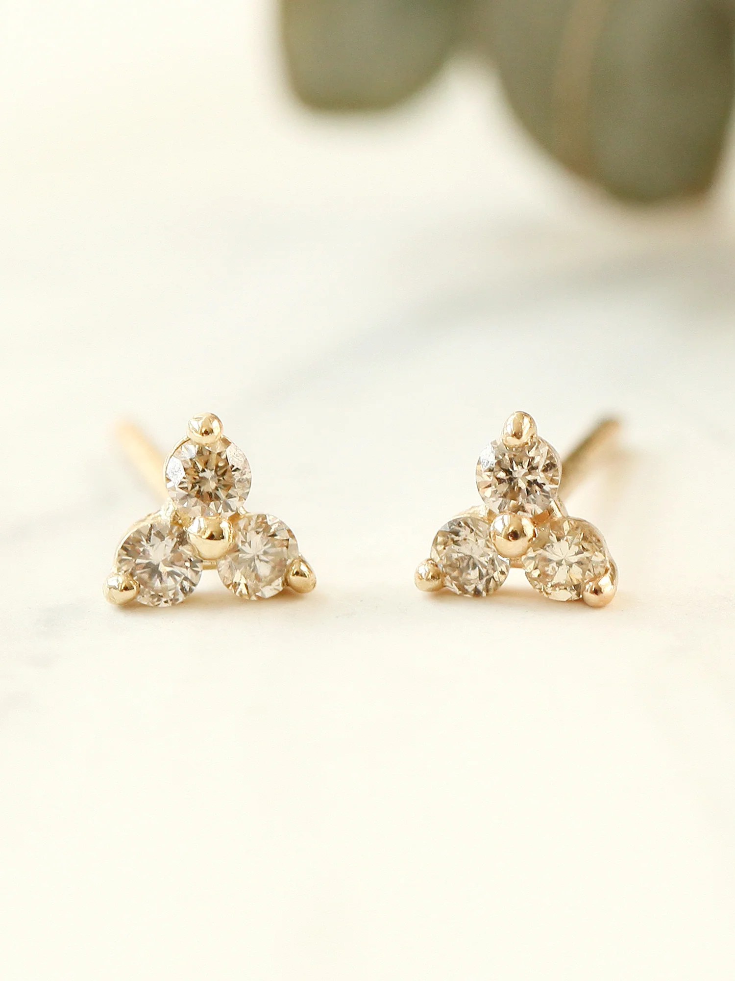 14K Gold Triangle Cognac Diamond Earring - Image 3