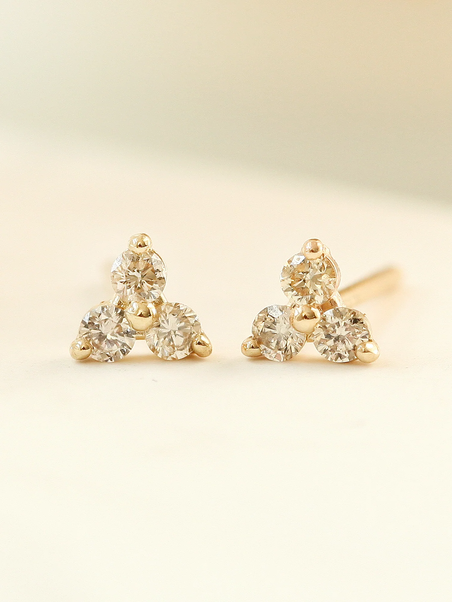 14K Gold Triangle Cognac Diamond Earring - Image 4