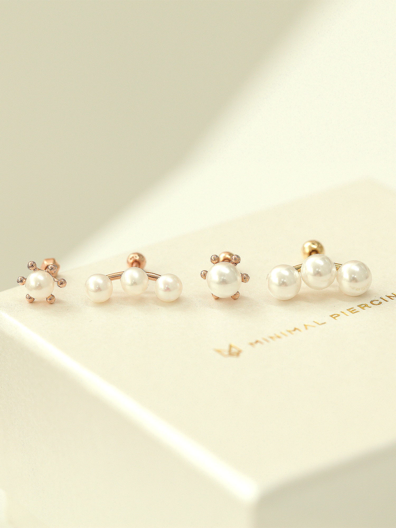 14K Gold Triple Flower Pearl Cartilage Earring 18G16G - Image 11