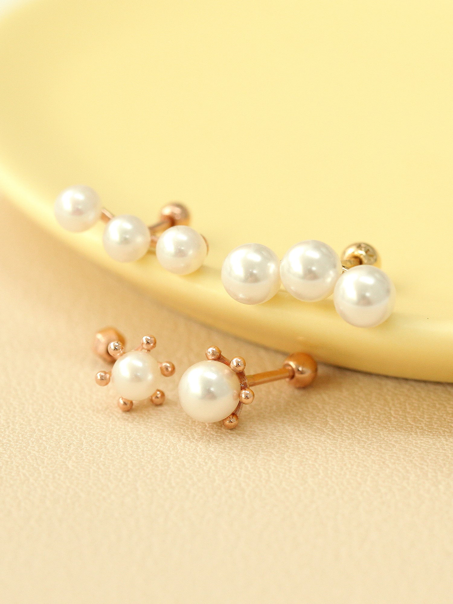 14K Gold Triple Flower Pearl Cartilage Earring 18G16G - Image 8
