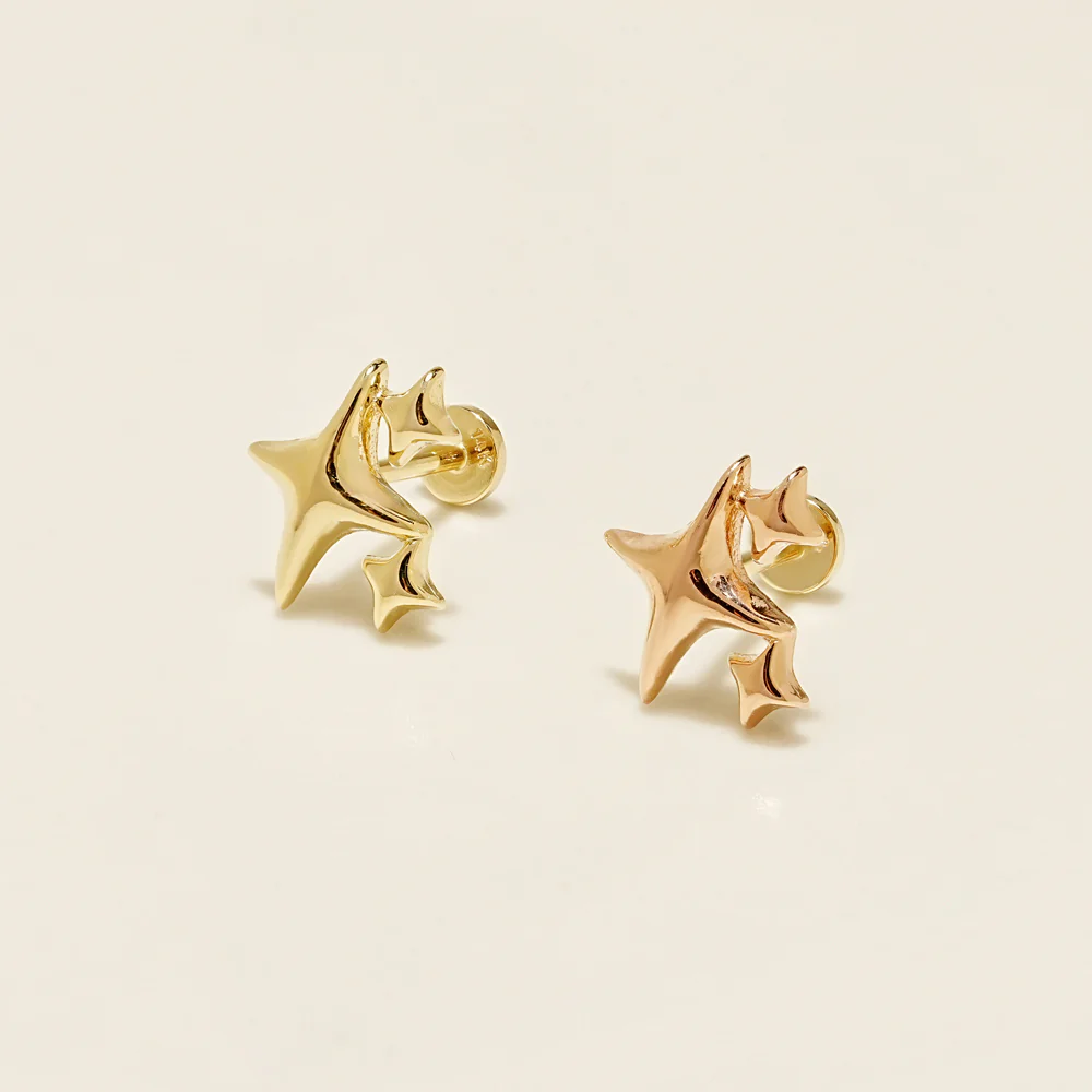 14K Gold Twinkle Glossy Internally Threaded Labret Piercing 20G - Image 11