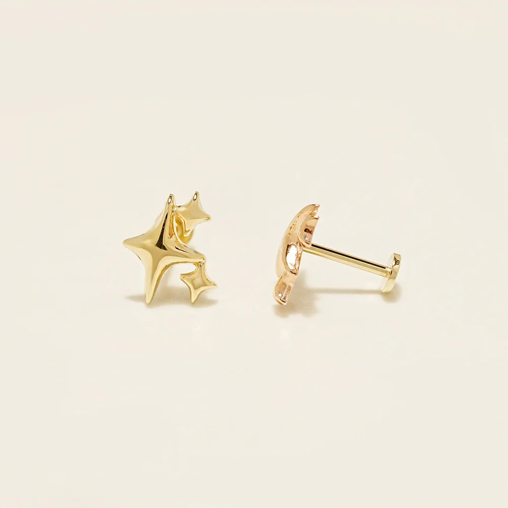 14K Gold Twinkle Glossy Internally Threaded Labret Piercing 20G - Image 12