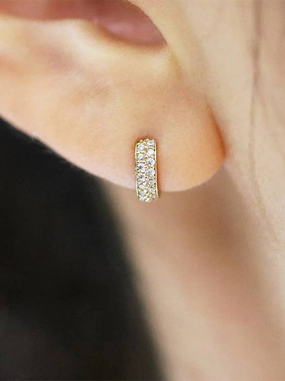 14K Gold Two line mini CZ hoop cartilage earring - Image 5