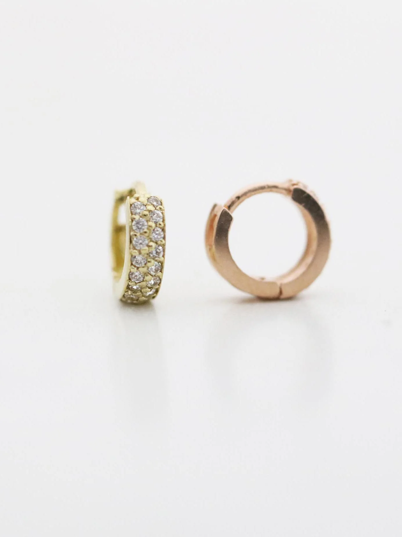 14K Gold Two line mini CZ hoop cartilage earring - Image 6