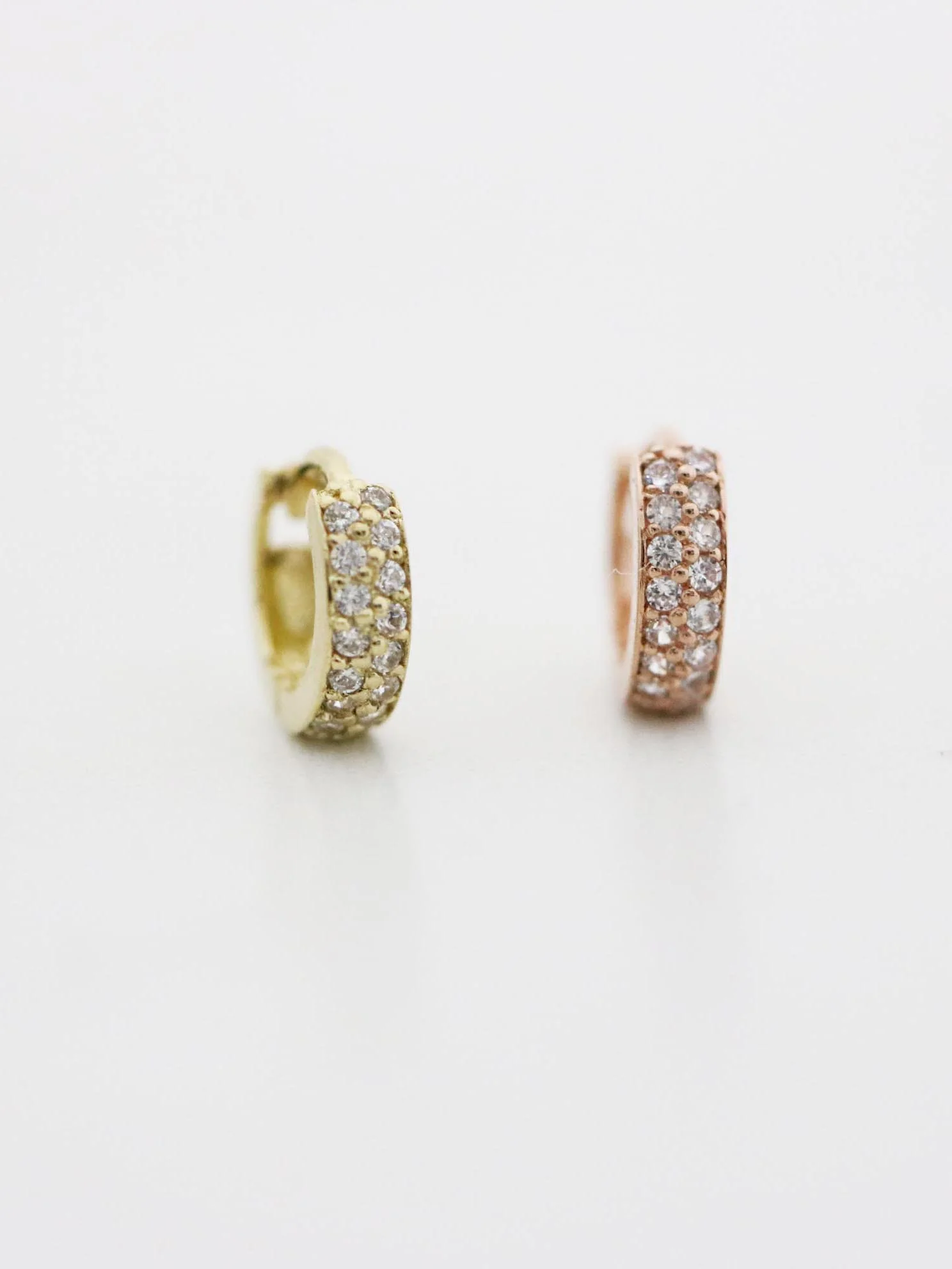 14K Gold Two line mini CZ hoop cartilage earring - Image 7
