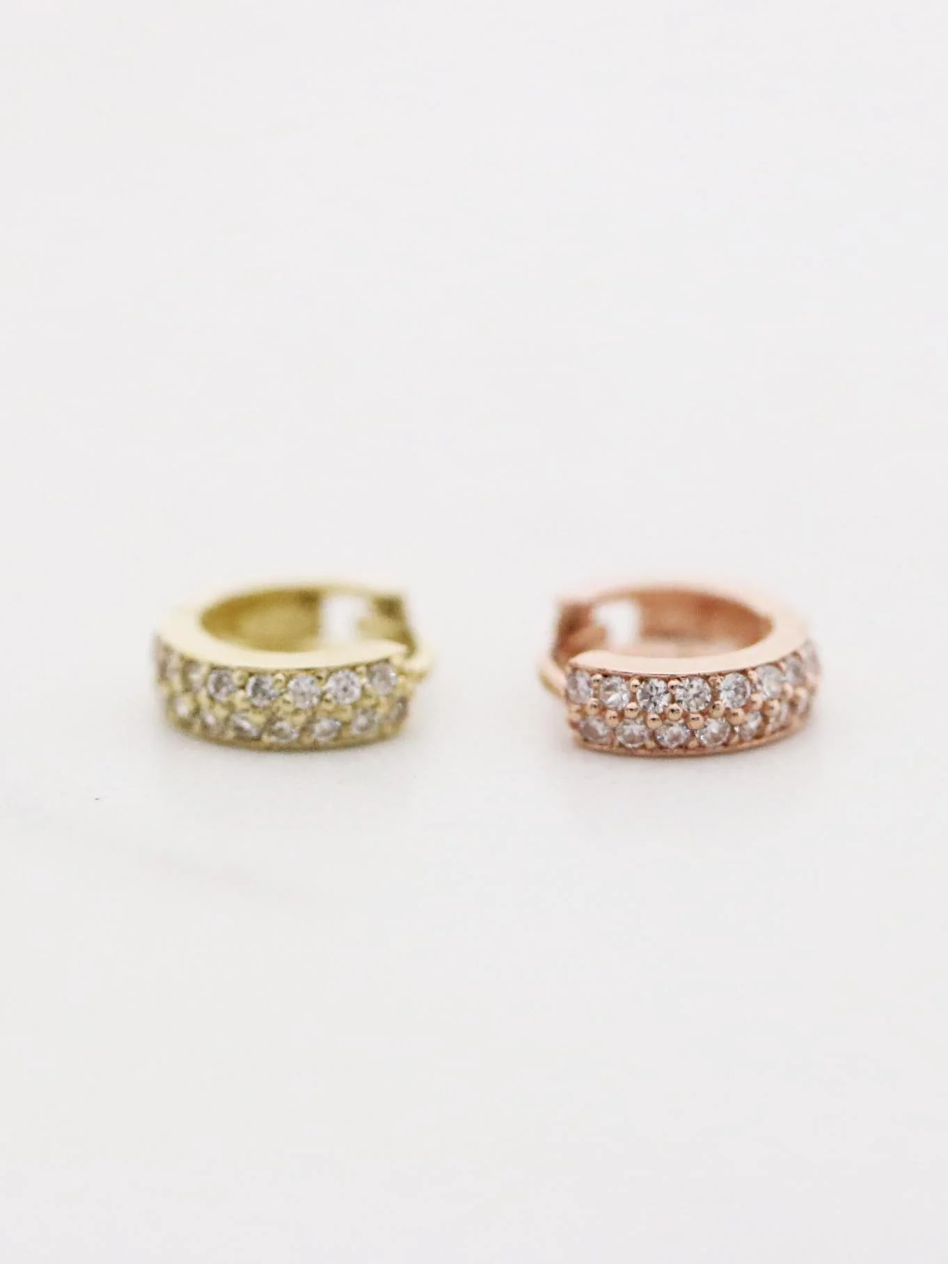 14K Gold Two line mini CZ hoop cartilage earring - Image 8