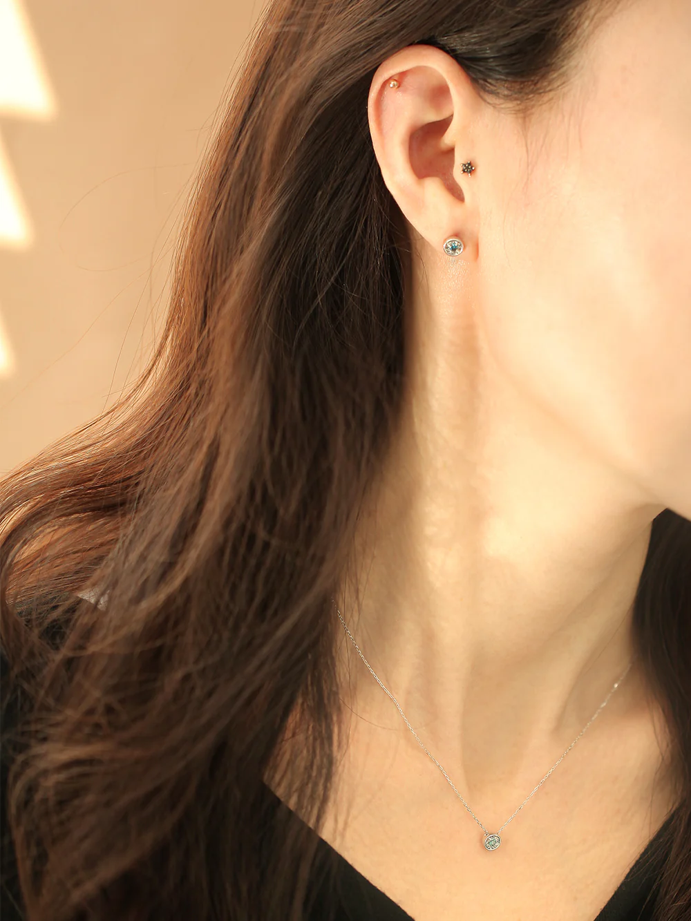 14K Gold White Blue Diamond Earring - Image 6