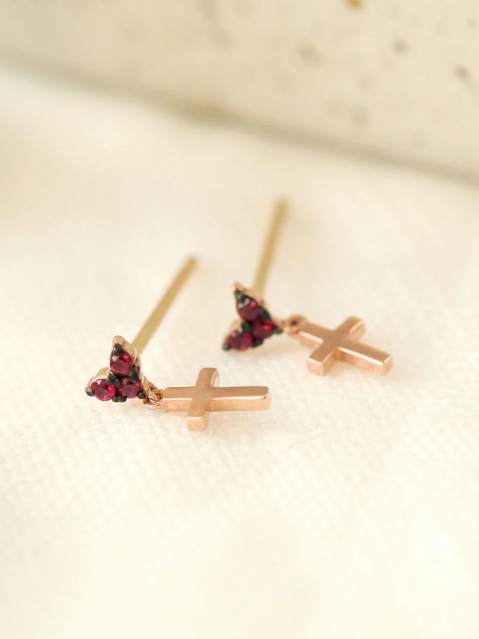14K Gold Heart Cross Drop Earring - Image 3