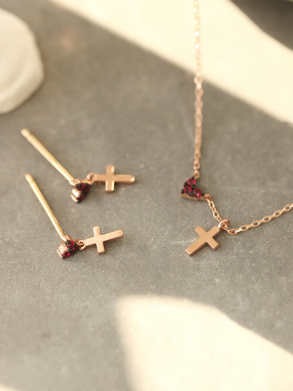 14K Gold Heart Cross Drop Earring - Image 5